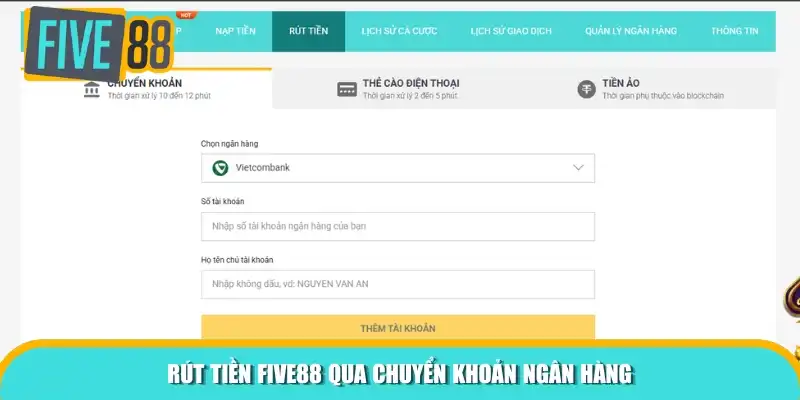 Rút thưởng qua chuyển khoản ngân hàng